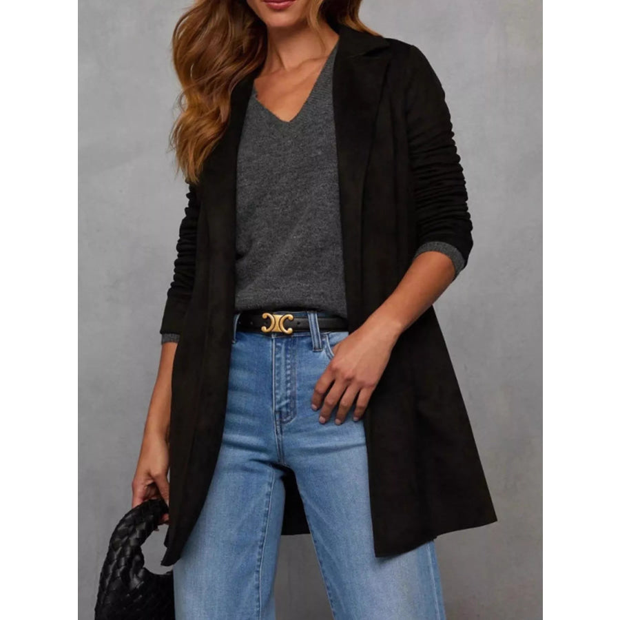 Full Size Open Front Longline Outerwear Plus Size Black / S Apparel and Accessories
