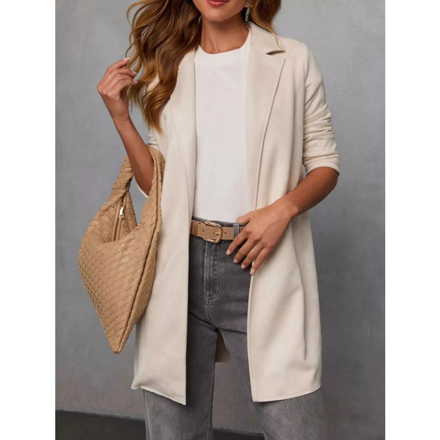 Full Size Open Front Longline Outerwear Plus Size White / S Apparel and Accessories