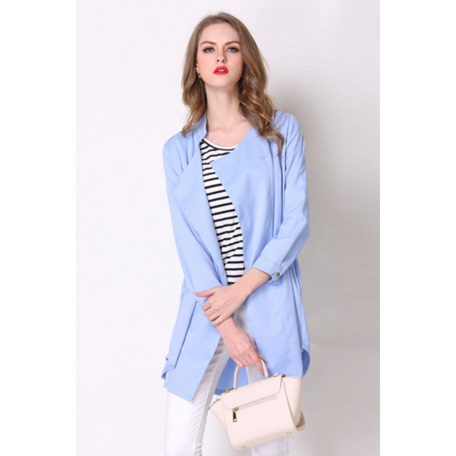 Full Size Open Front Longline Trench Coat Pastel Blue / S