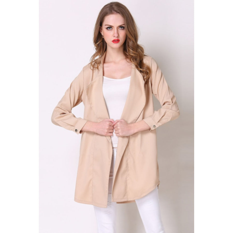 Full Size Open Front Longline Trench Coat Sand / S