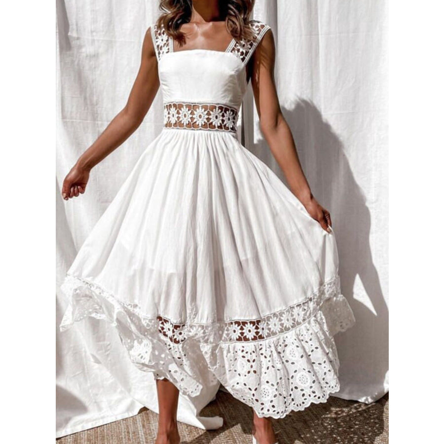 Full Size Openwork Crochet Sleeveless Midi Dress Plus Size White / S Apparel and Accessories