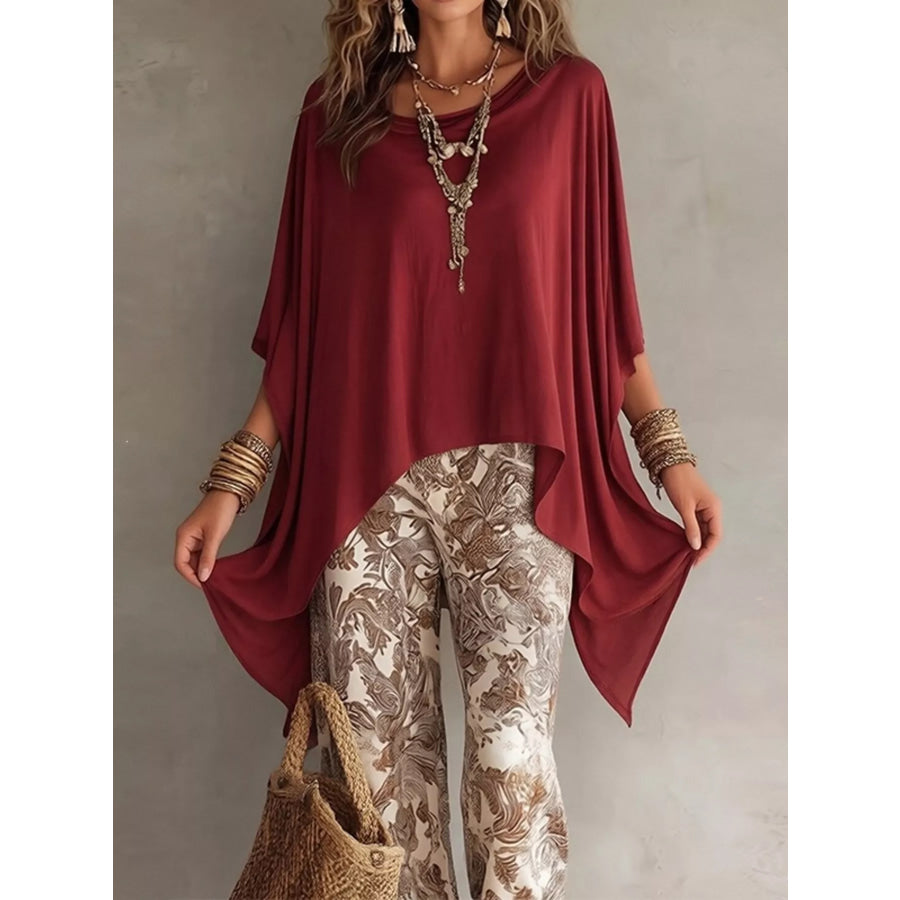 Full Size Oversized Batwing Sleeve Flowy Top Plus Size Apparel and Accessories
