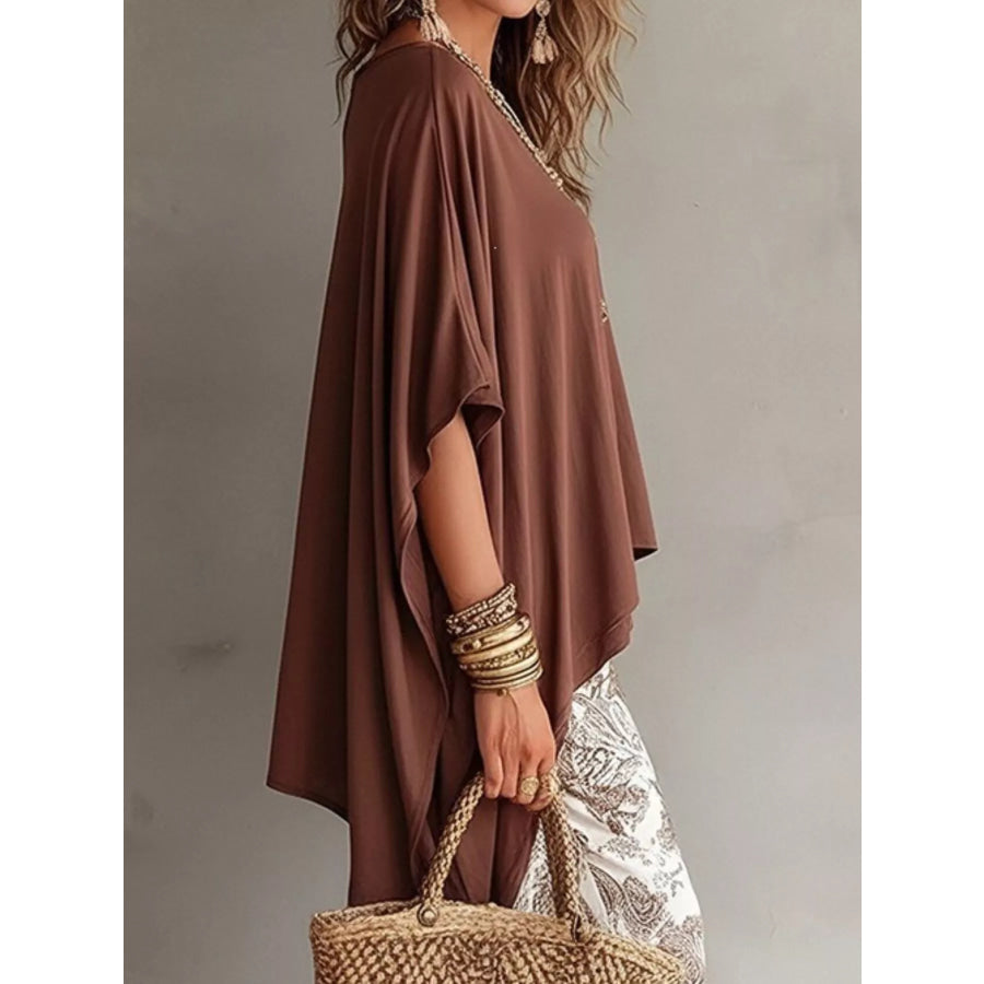 Full Size Oversized Batwing Sleeve Flowy Top Plus Size Apparel and Accessories