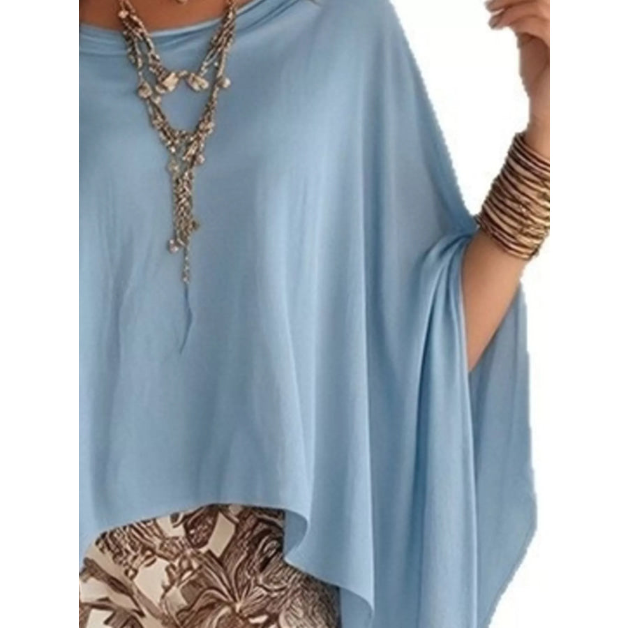 Full Size Oversized Batwing Sleeve Flowy Top Plus Size Blue / S Apparel and Accessories