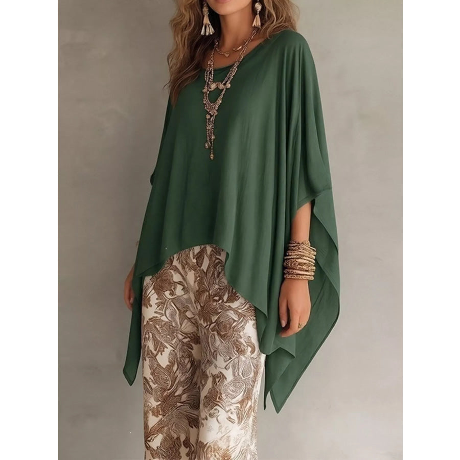Full Size Oversized Batwing Sleeve Flowy Top Plus Size Green / S Apparel and Accessories