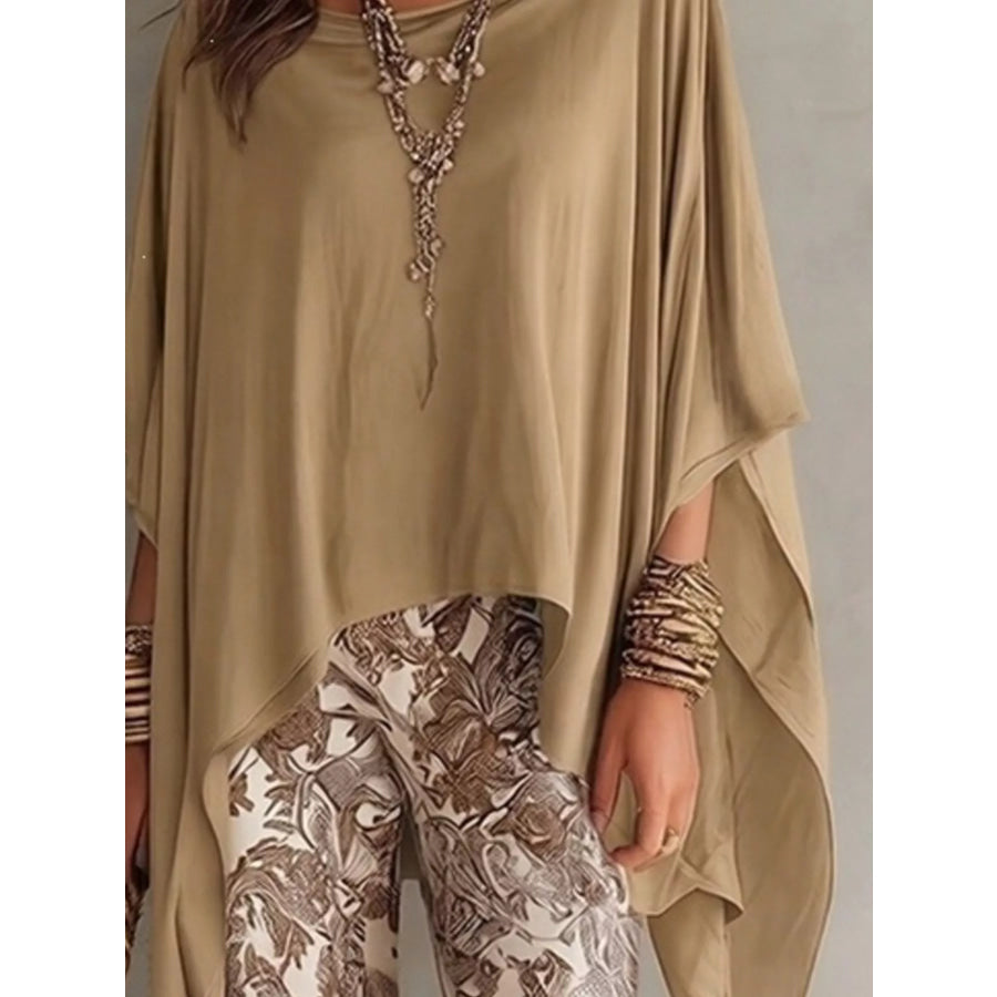 Full Size Oversized Batwing Sleeve Flowy Top Plus Size Khaki / S Apparel and Accessories