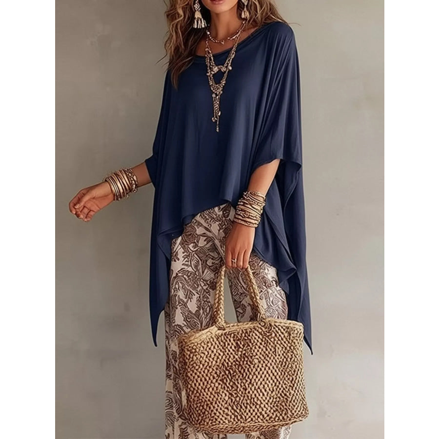 Full Size Oversized Batwing Sleeve Flowy Top Plus Size Navy / S Apparel and Accessories