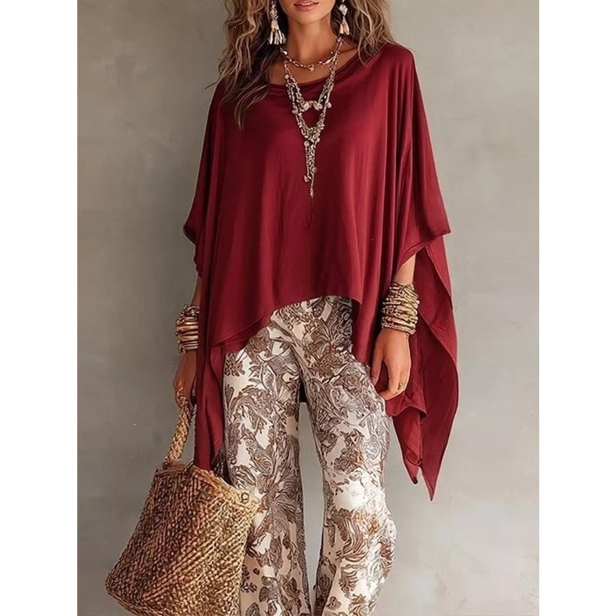 Full Size Oversized Batwing Sleeve Flowy Top Plus Size Red / S Apparel and Accessories