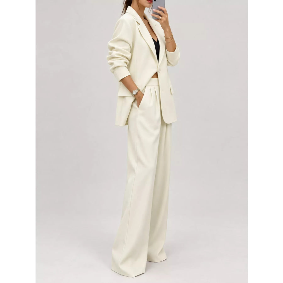 Full Size Oversized Blazer and Wide-Leg Pants Set with Contrast Trim Plus Apparel Accessories