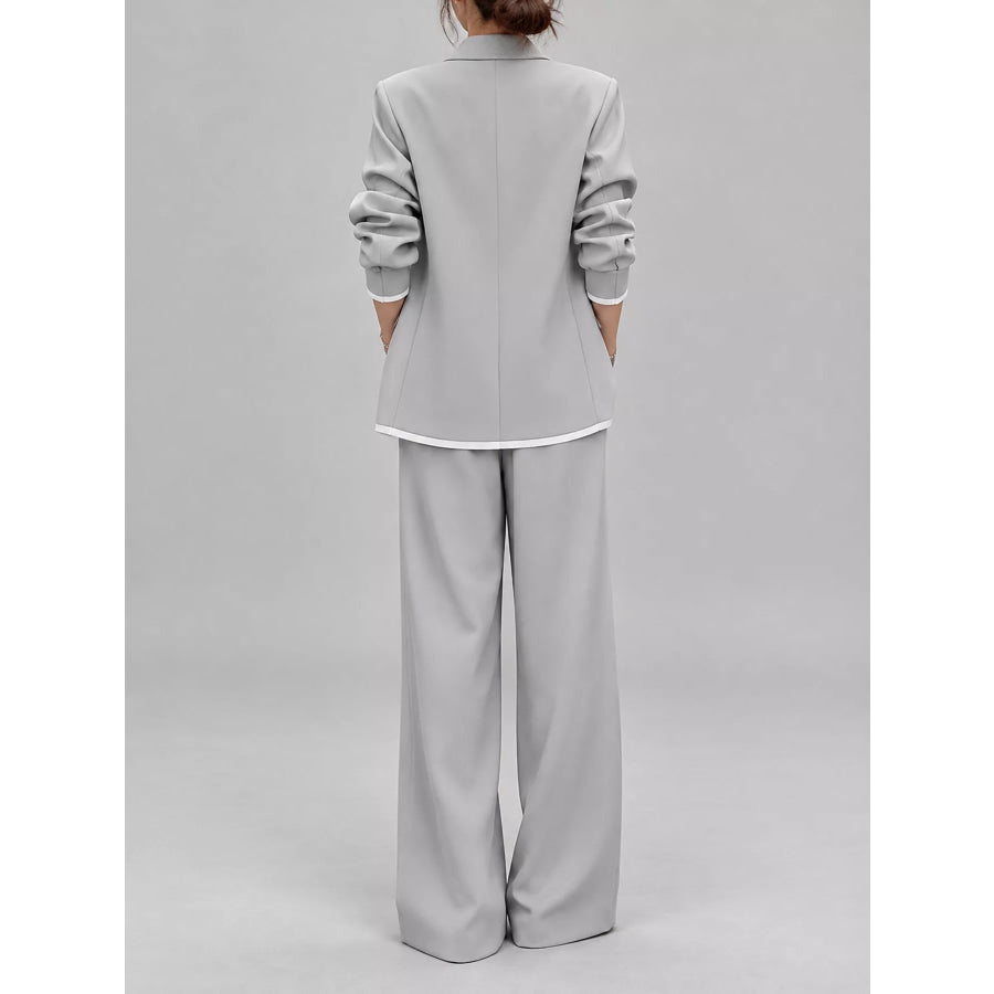 Full Size Oversized Blazer and Wide-Leg Pants Set with Contrast Trim Plus Apparel Accessories