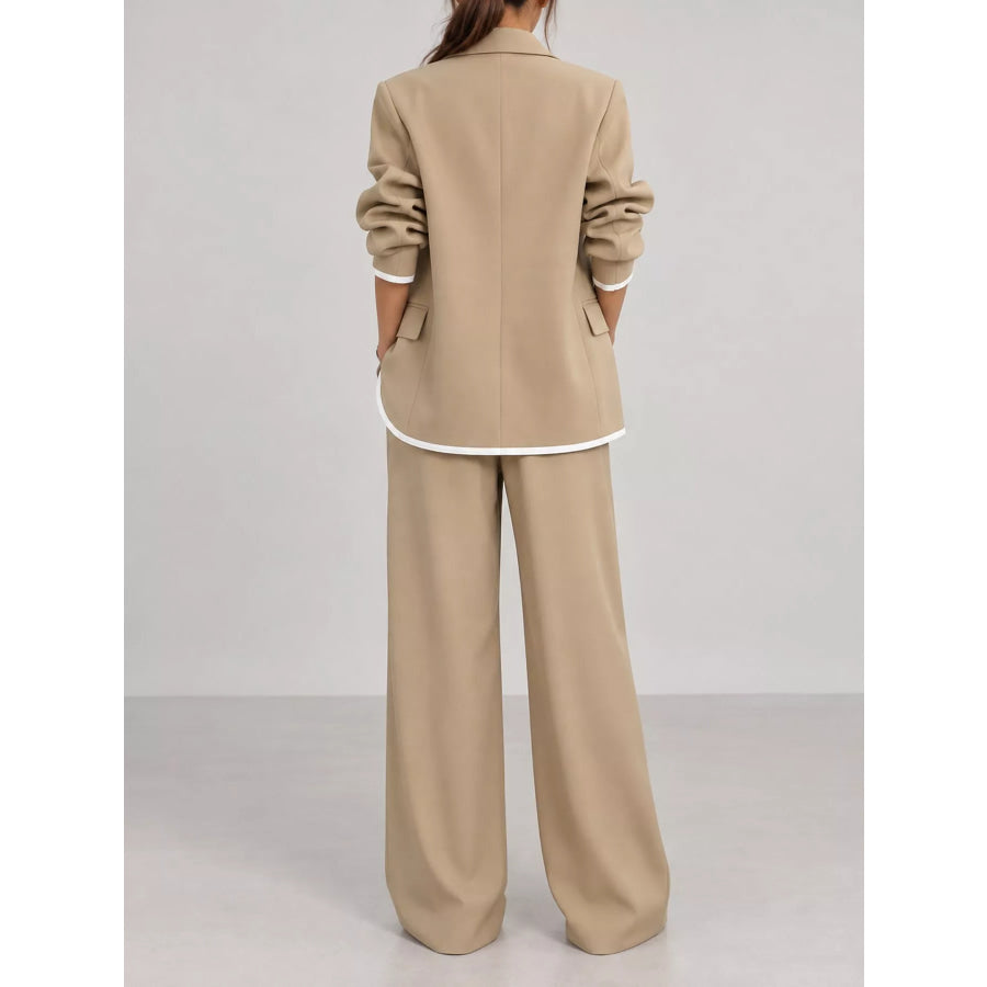 Full Size Oversized Blazer and Wide-Leg Pants Set with Contrast Trim Plus Apparel Accessories