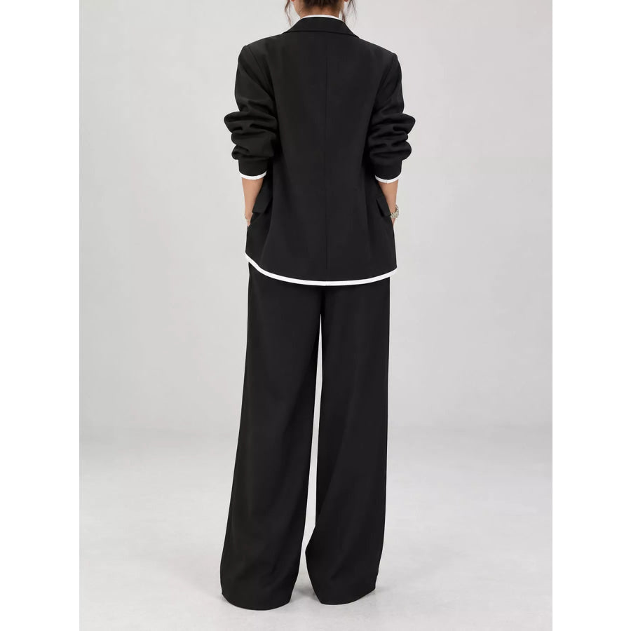 Full Size Oversized Blazer and Wide-Leg Pants Set with Contrast Trim Plus Apparel Accessories