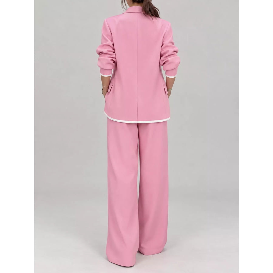 Full Size Oversized Blazer and Wide-Leg Pants Set with Contrast Trim Plus Apparel Accessories