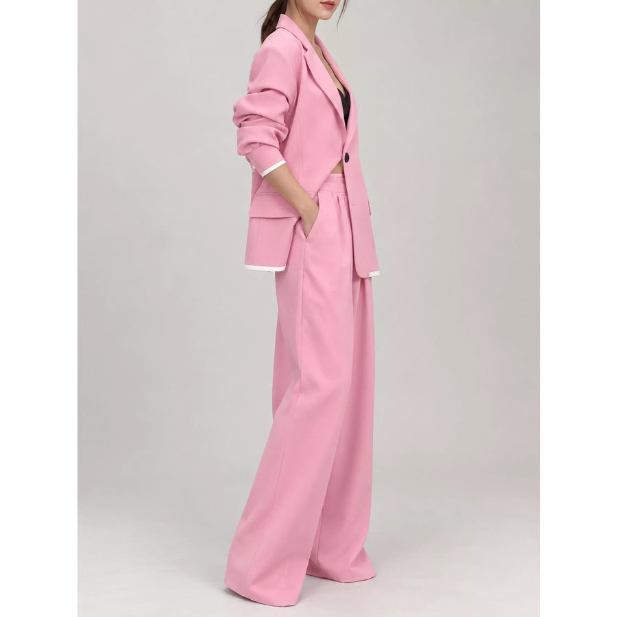 Full Size Oversized Blazer and Wide-Leg Pants Set with Contrast Trim Plus Apparel Accessories