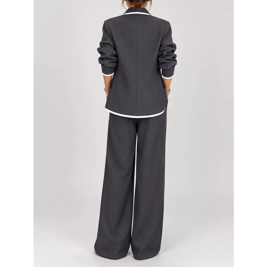 Full Size Oversized Blazer and Wide-Leg Pants Set with Contrast Trim Plus Apparel Accessories
