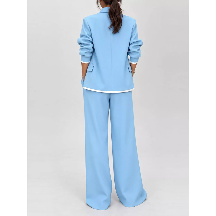 Full Size Oversized Blazer and Wide-Leg Pants Set with Contrast Trim Plus Apparel Accessories