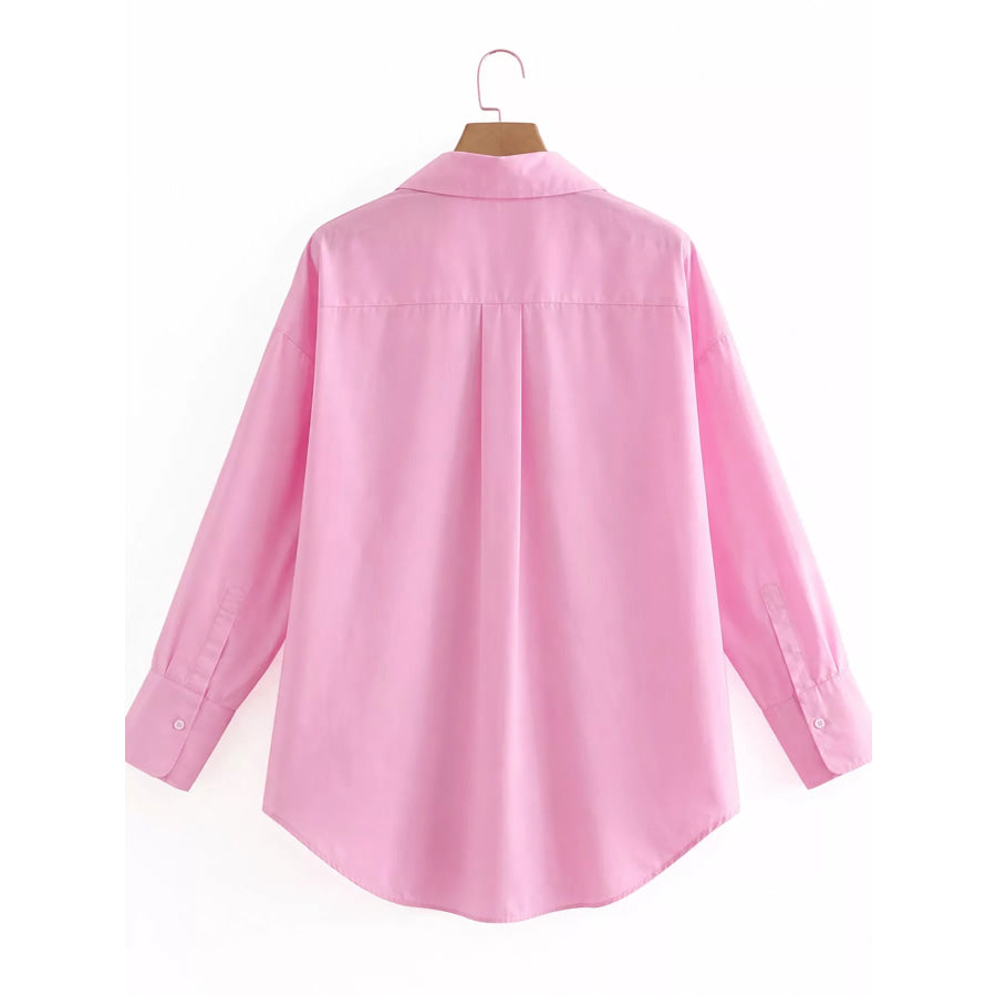 Full Size Oversized Button-Down Long Sleeve Shirt Plus Apparel and Accessories