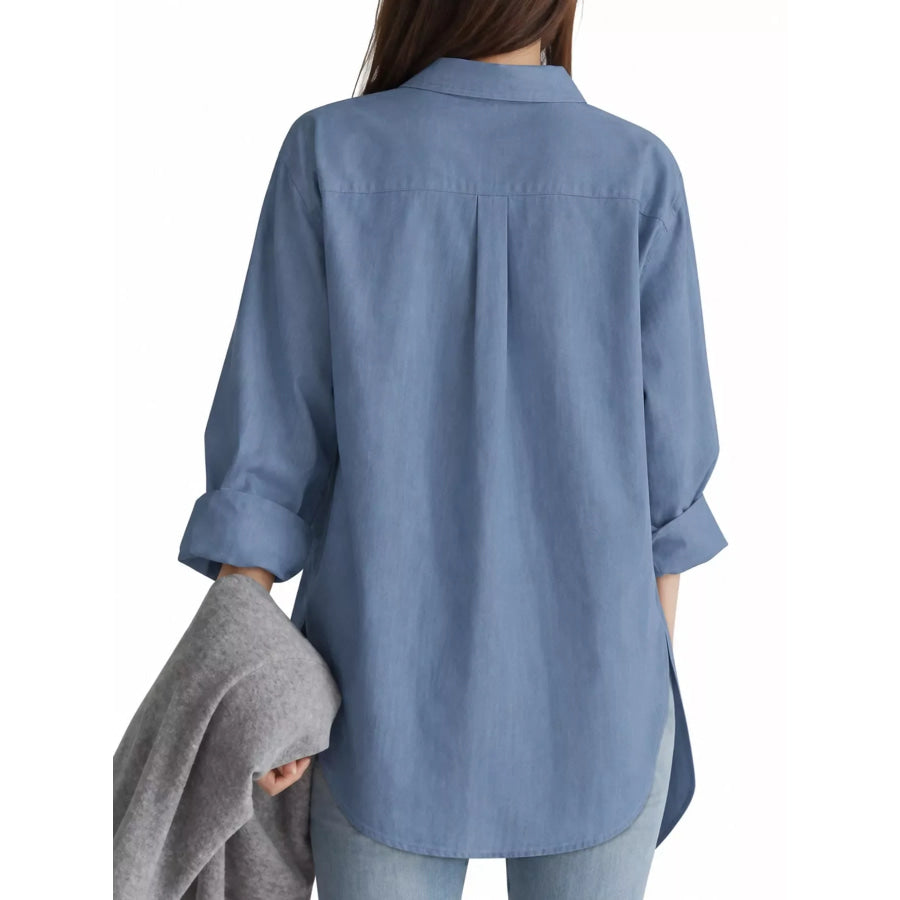 Full Size Oversized Button-Down Long Sleeve Shirt Plus Apparel and Accessories