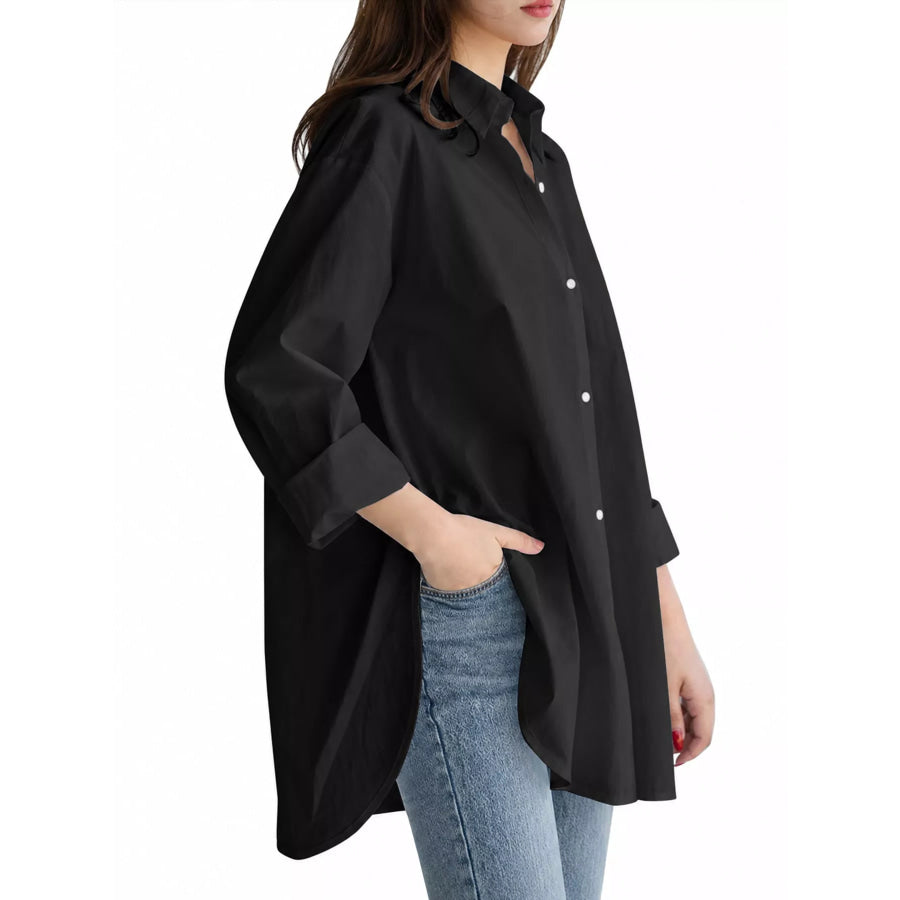 Full Size Oversized Button-Down Long Sleeve Shirt Plus Apparel and Accessories