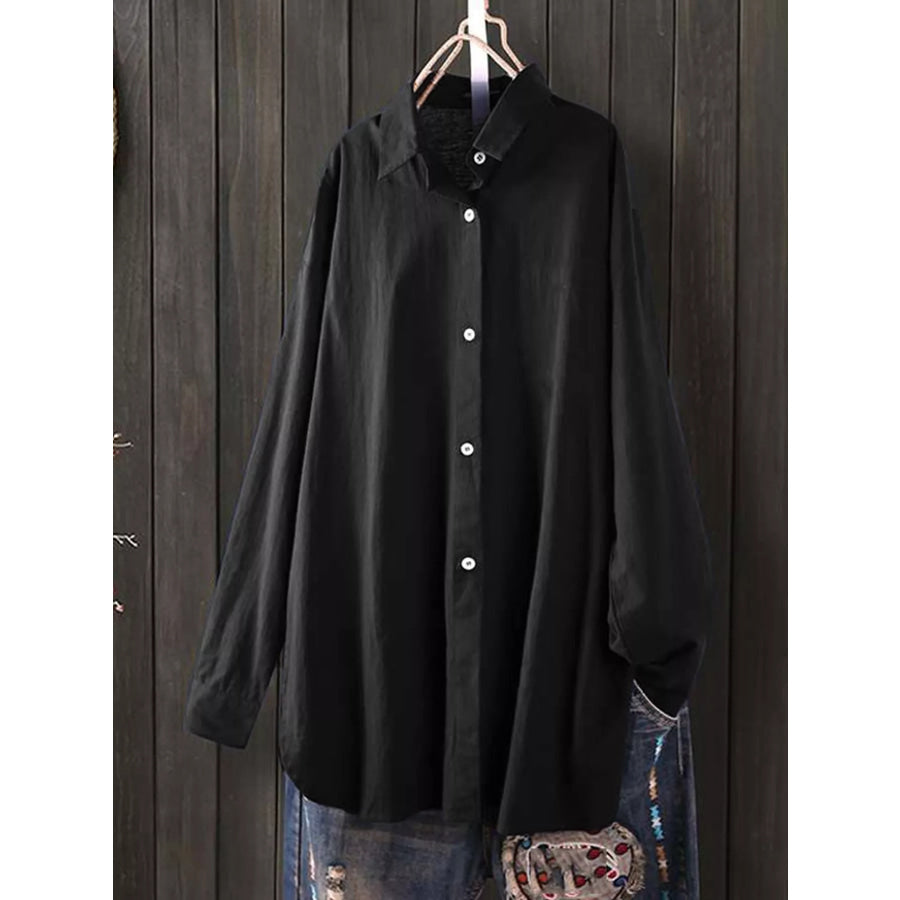 Full Size Oversized Button-Down Long Sleeve Shirt Plus Apparel and Accessories