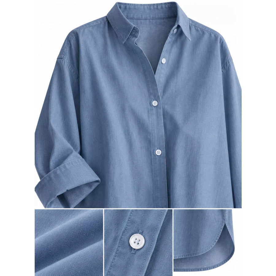 Full Size Oversized Button-Down Long Sleeve Shirt Plus Apparel and Accessories
