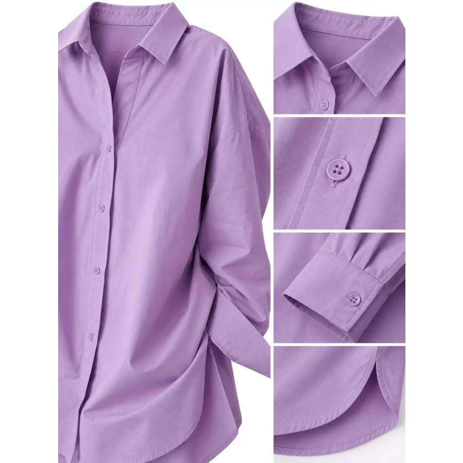 Full Size Oversized Button-Down Long Sleeve Shirt Plus Apparel and Accessories