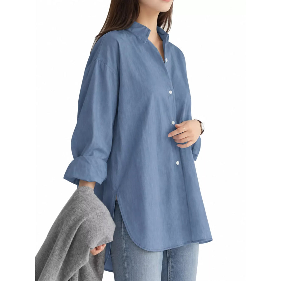 Full Size Oversized Button-Down Long Sleeve Shirt Plus Apparel and Accessories
