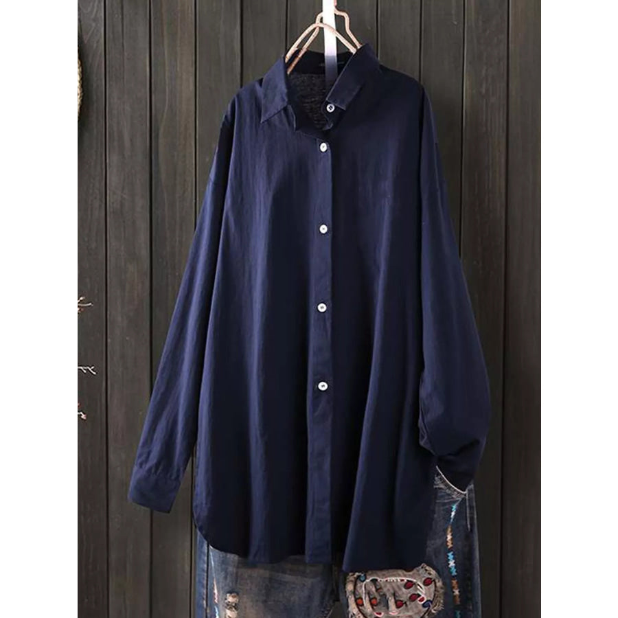 Full Size Oversized Button-Down Long Sleeve Shirt Plus Apparel and Accessories