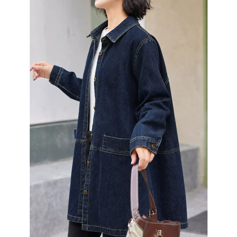 Full Size Oversized Button Up Denim Shacket Plus Apparel and Accessories