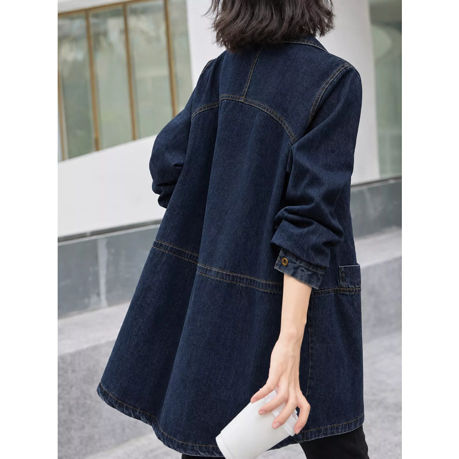 Full Size Oversized Button Up Denim Shacket Plus Apparel and Accessories