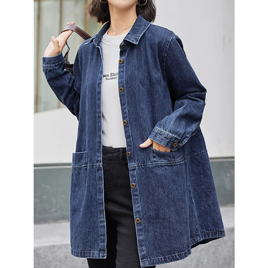 Full Size Oversized Button Up Denim Shacket Plus Apparel and Accessories