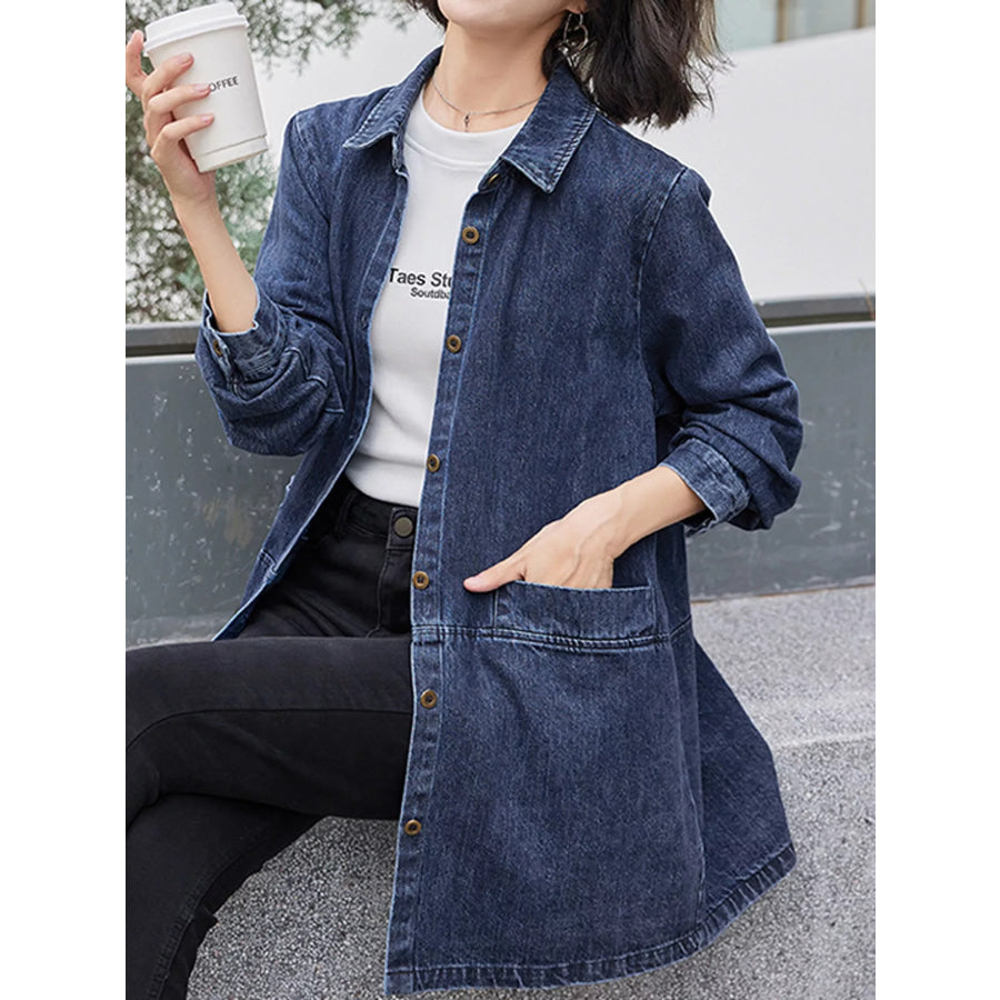 Full Size Oversized Button Up Denim Shacket Plus Apparel and Accessories