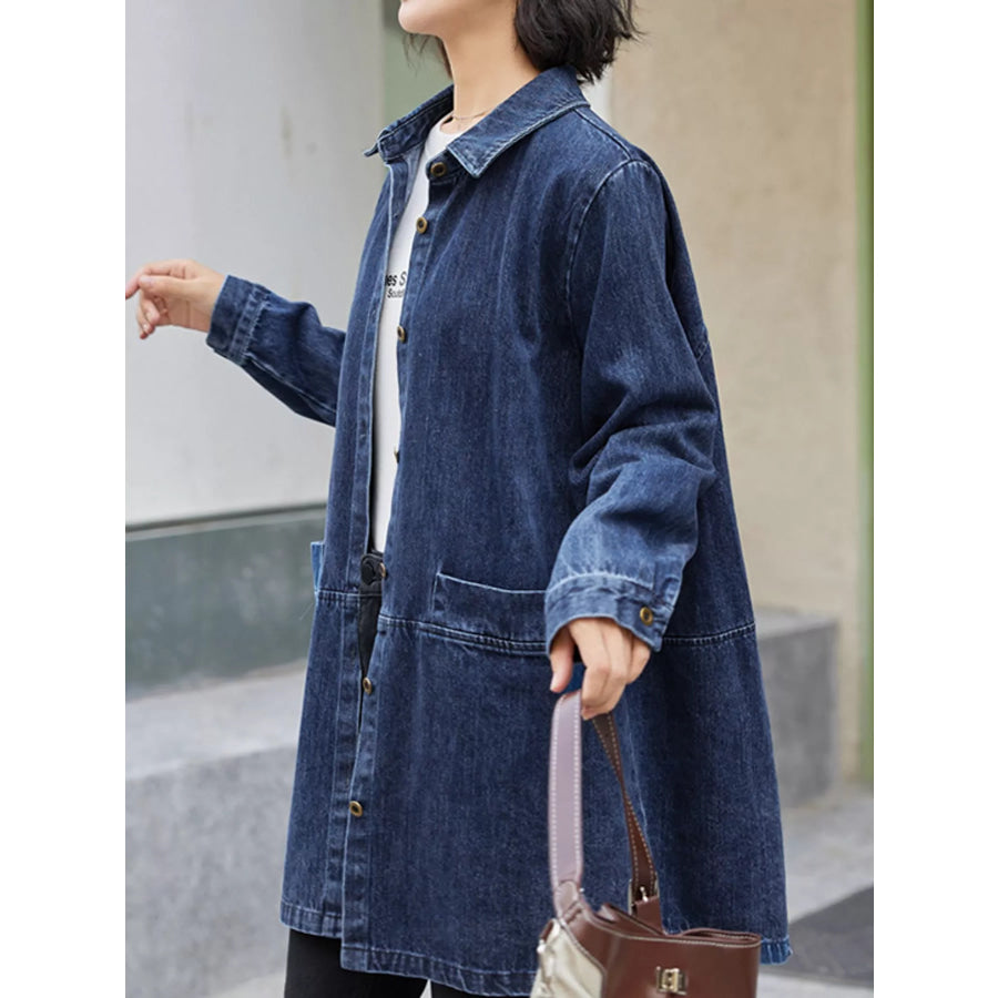 Full Size Oversized Button Up Denim Shacket Plus Apparel and Accessories