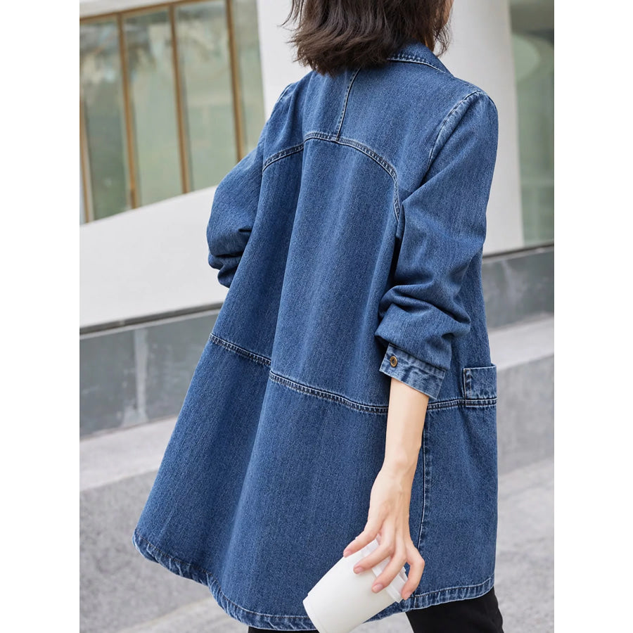 Full Size Oversized Button Up Denim Shacket Plus Apparel and Accessories