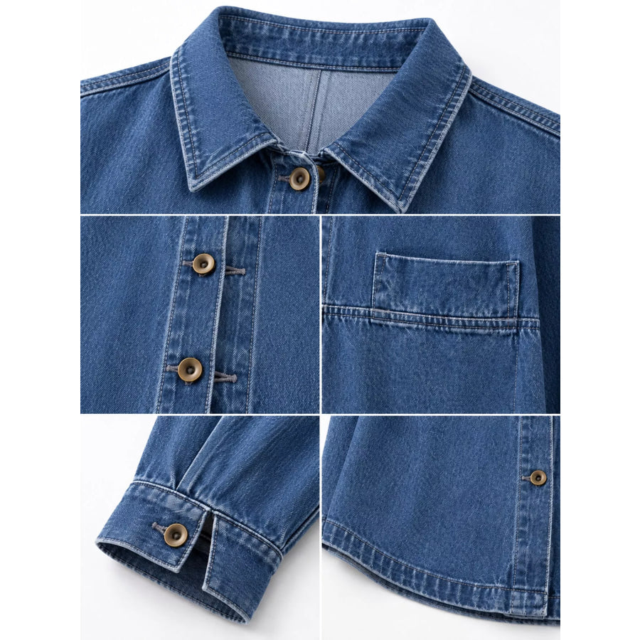 Full Size Oversized Button Up Denim Shacket Plus Apparel and Accessories