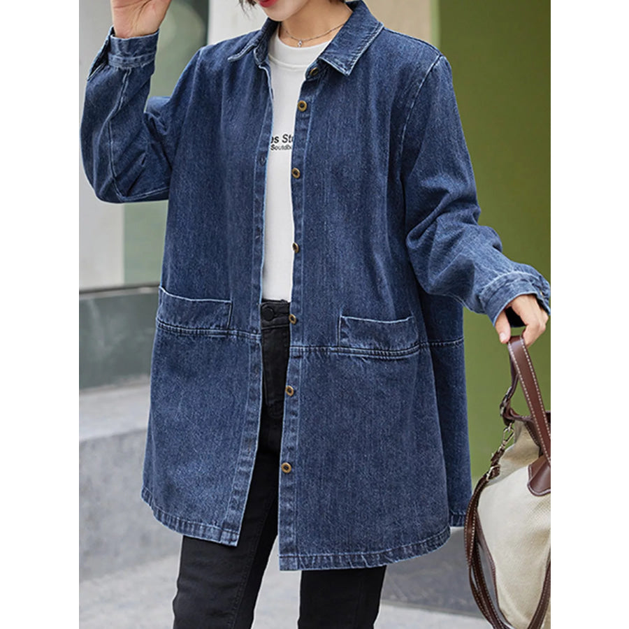 Full Size Oversized Button Up Denim Shacket Plus As Pictured-8537 / S Apparel and Accessories