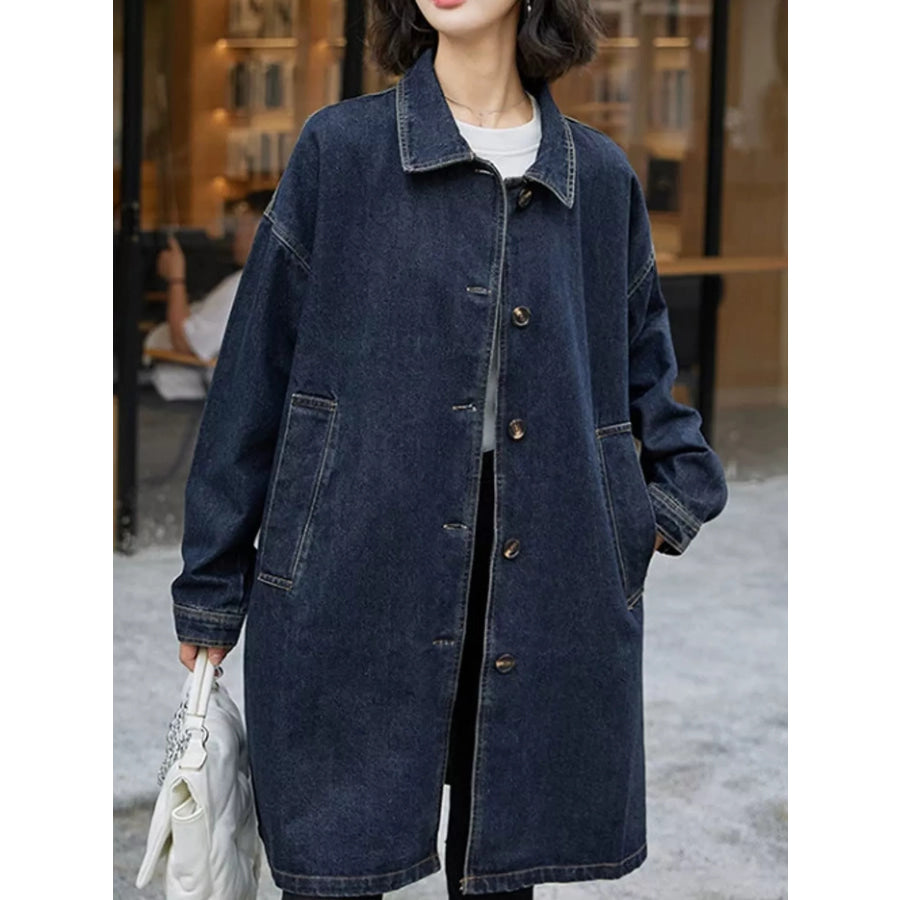 Full Size Oversized Button Up Denim Shacket Plus As Pictured-8538 / S Apparel and Accessories