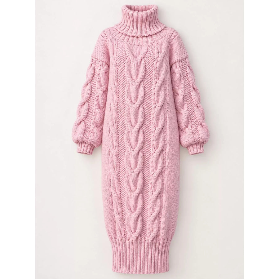 Full Size Oversized Chunky Cable Knit Turtleneck Sweater Dress Plus Apparel and Accessories