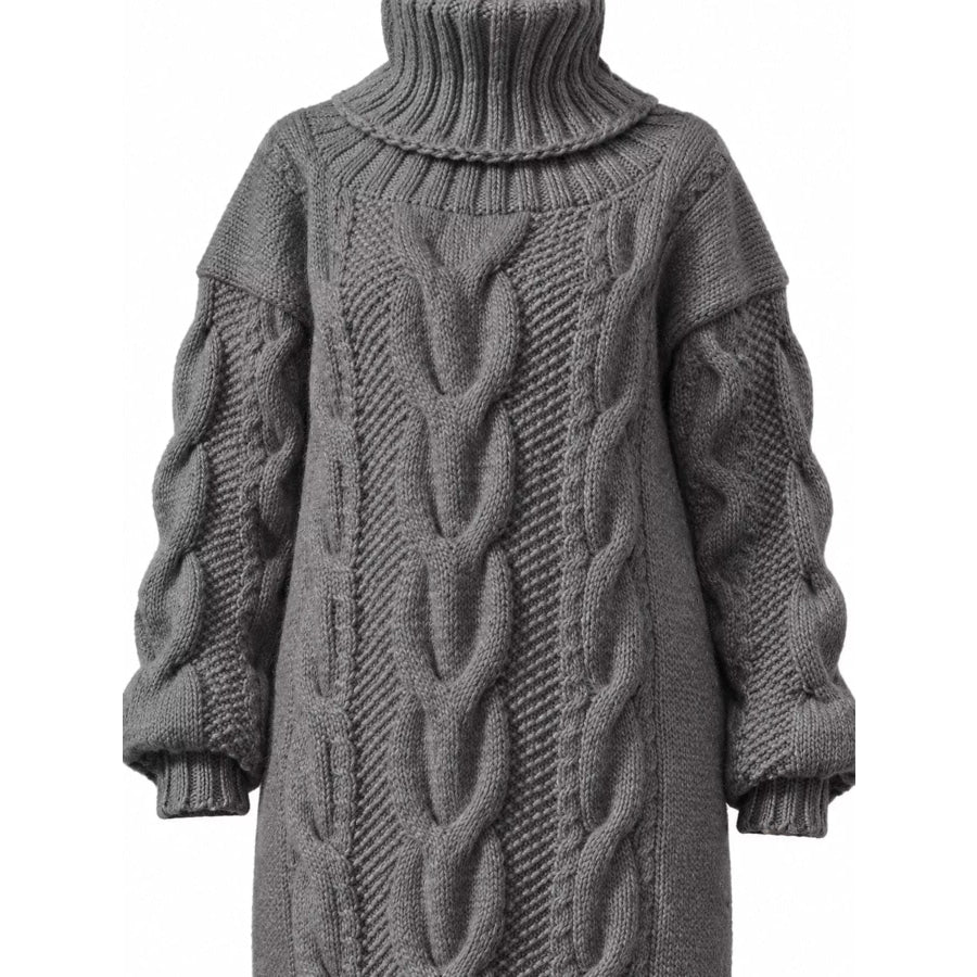 Full Size Oversized Chunky Cable Knit Turtleneck Sweater Dress Plus Apparel and Accessories