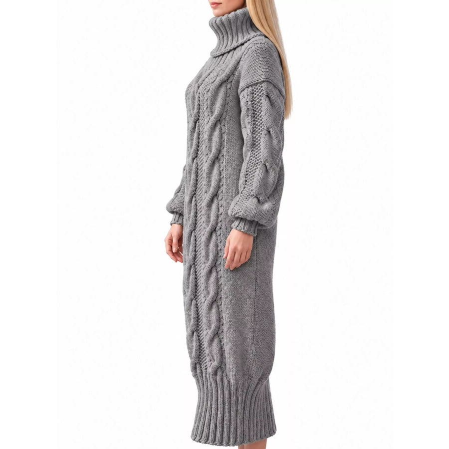 Full Size Oversized Chunky Cable Knit Turtleneck Sweater Dress Plus Apparel and Accessories