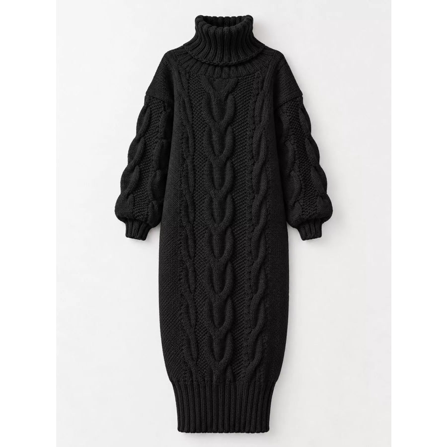 Full Size Oversized Chunky Cable Knit Turtleneck Sweater Dress Plus Apparel and Accessories
