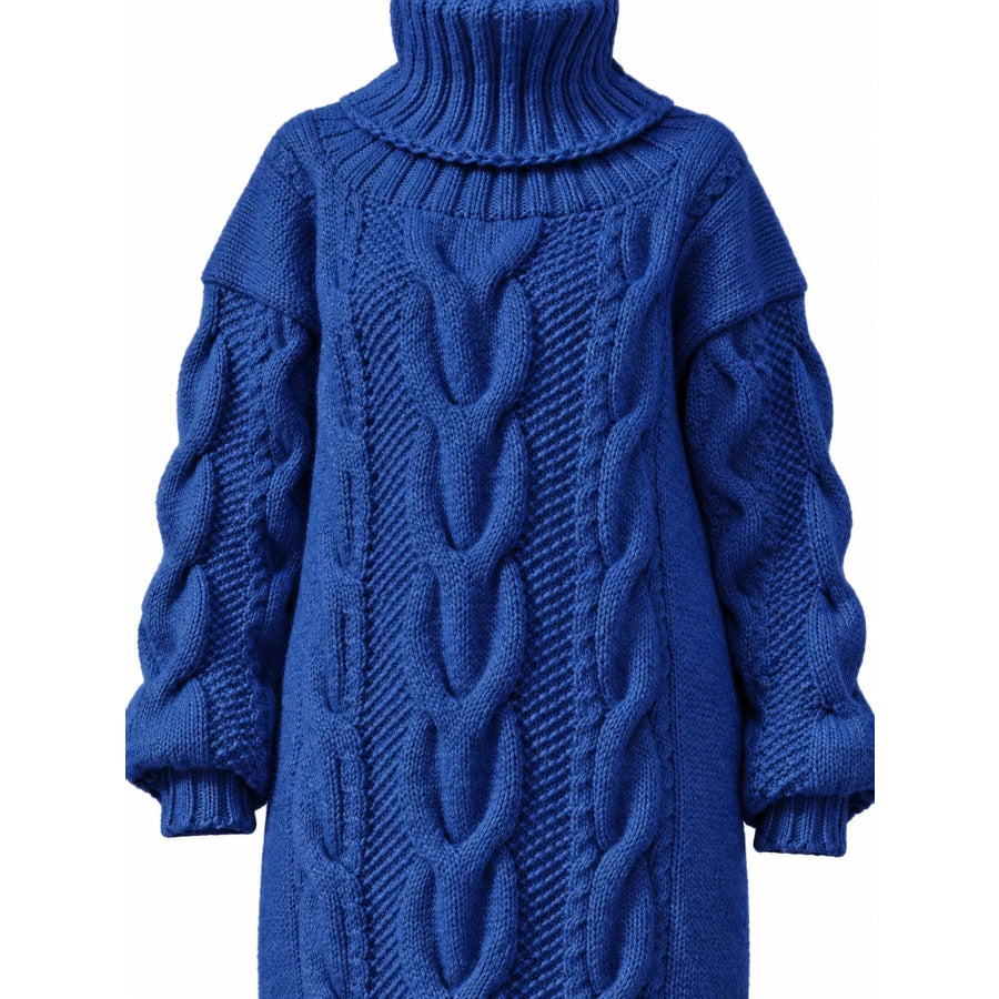 Full Size Oversized Chunky Cable Knit Turtleneck Sweater Dress Plus Apparel and Accessories