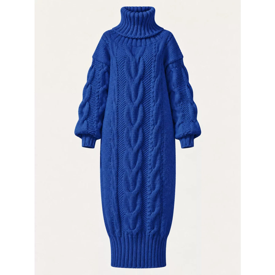 Full Size Oversized Chunky Cable Knit Turtleneck Sweater Dress Plus Apparel and Accessories