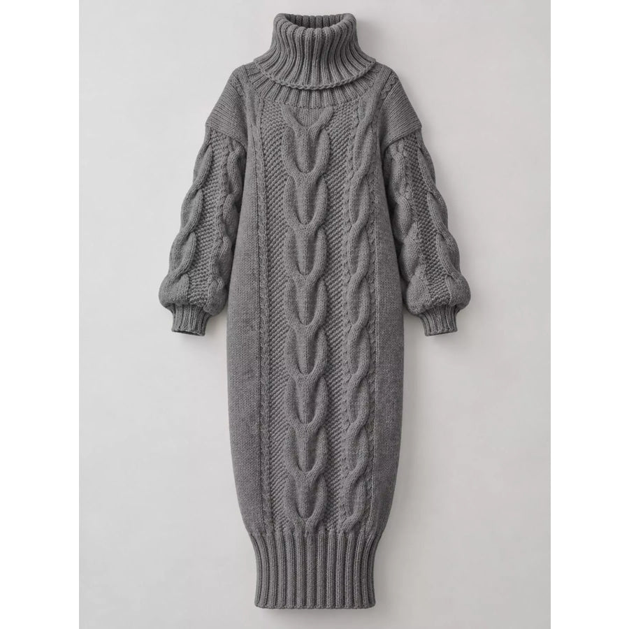 Full Size Oversized Chunky Cable Knit Turtleneck Sweater Dress Plus Apparel and Accessories