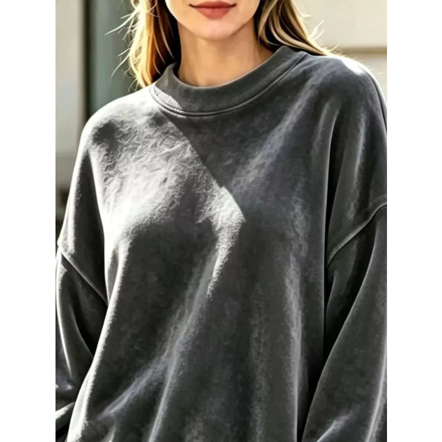 Full Size Oversized Dropped Shoulder Sweatshirt Plus Apparel and Accessories