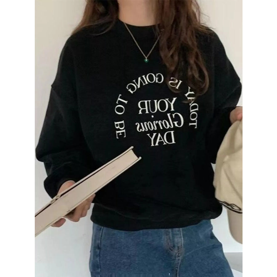 Full Size Oversized Graphic Crewneck Sweatshirt Plus Apparel and Accessories