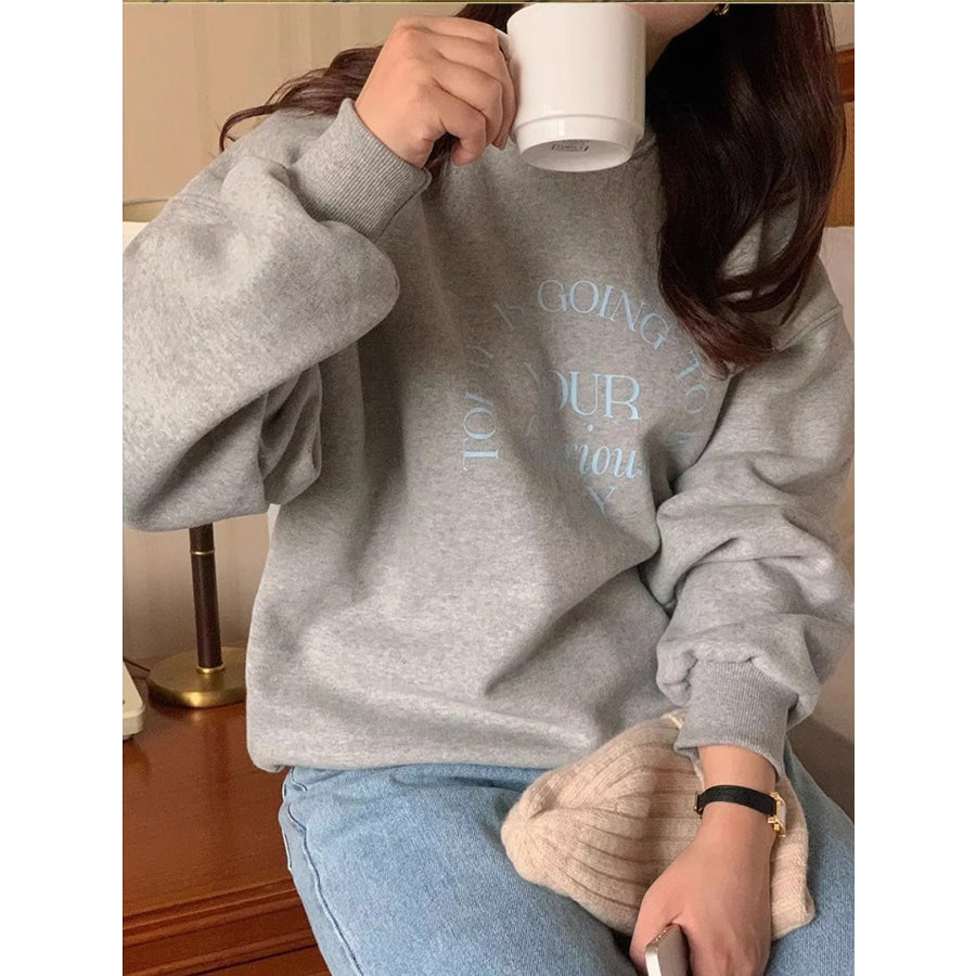 Full Size Oversized Graphic Crewneck Sweatshirt Plus Apparel and Accessories