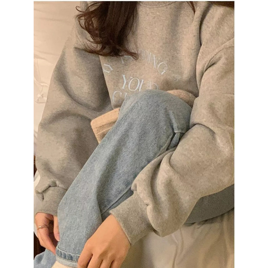 Full Size Oversized Graphic Crewneck Sweatshirt Plus Apparel and Accessories