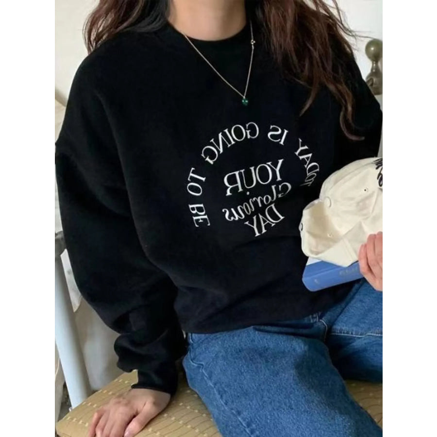 Full Size Oversized Graphic Crewneck Sweatshirt Plus Black / S Apparel and Accessories
