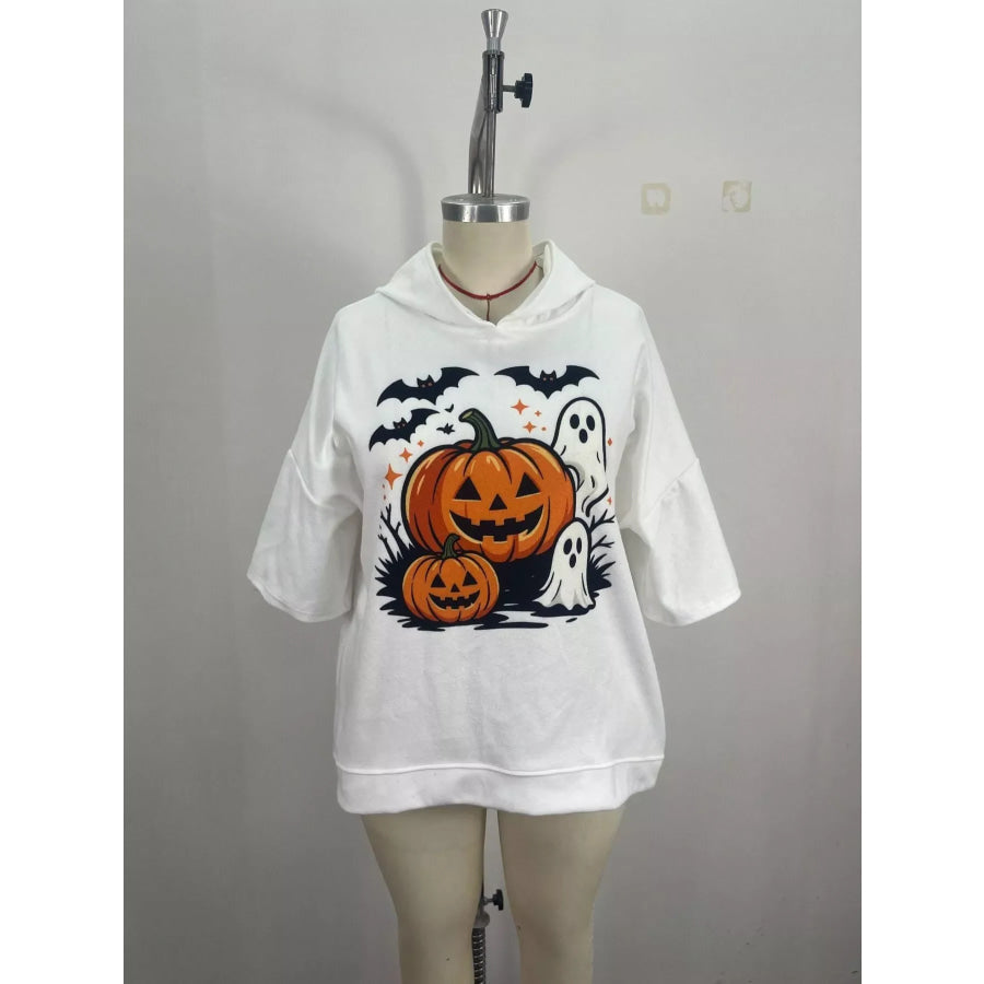 Full Size Oversized Halloween Pumpkin Ghost Graphic Hoodie Plus Apparel and Accessories